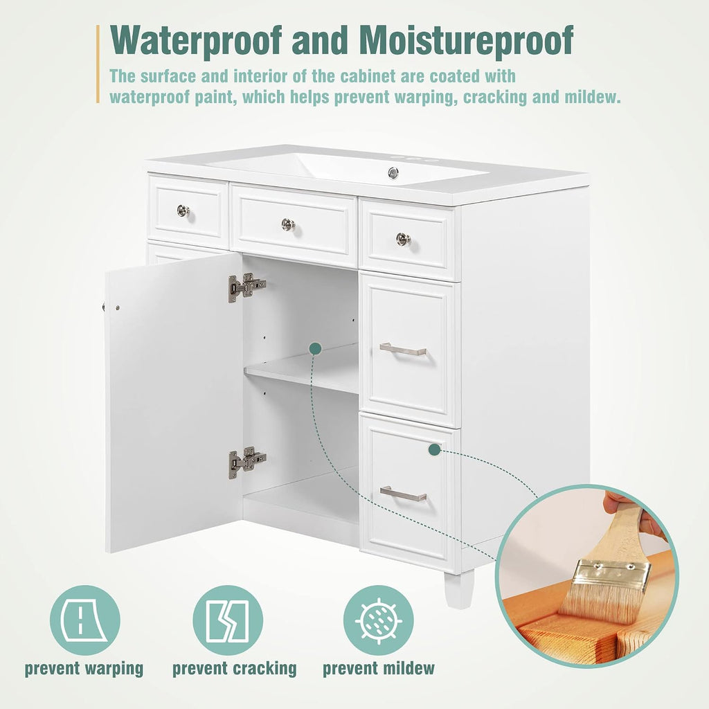 LUMISOL 36' Bathroom Vanity with Sink Top, Single Bathroom Cabinet with 3 Drawers & Soft-Closing Doors, Wooden Bathroom Vanity and Sink Combo, White