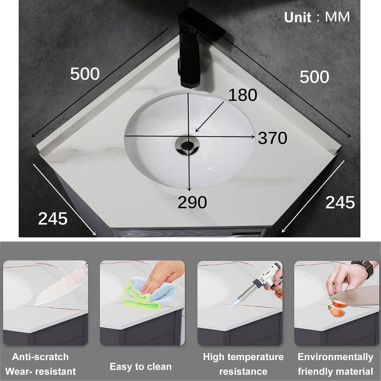 Modern Wall Mounted Bathroom Vanity Sink, Floating Bathroom Sink, Bathroom Corner Sinks, Bathroom Cabinet With Faucet And Drain, Toilet With Sink On Top,with Mirror Cabinet(Color:White Black,Size:50cm