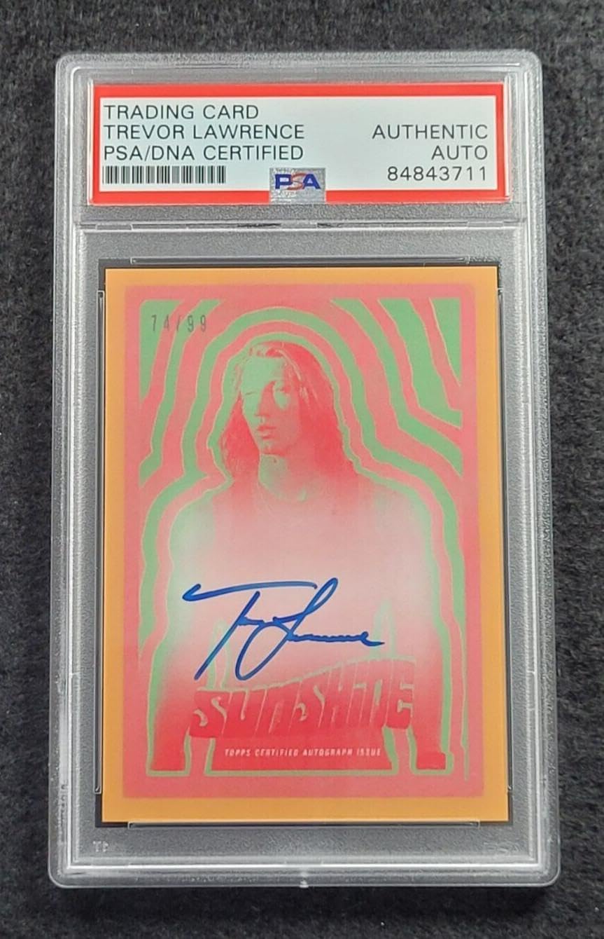 2021 TREVOR LAWRENCE Signed Topps WATERMELON Football Card 74/99-JAGUARS-PSA - NFL Autographed Football Cards