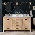 ARIEL Cambridge 66-inch Bathroom Vanity with Sink,Solid Wood, 1.5-inch Carrara White Quartz Countertop & Backsplash, Double Oval Porcelain Sink, 4 Soft Closing Doors, 6 Dovetail Drawers, White Oak