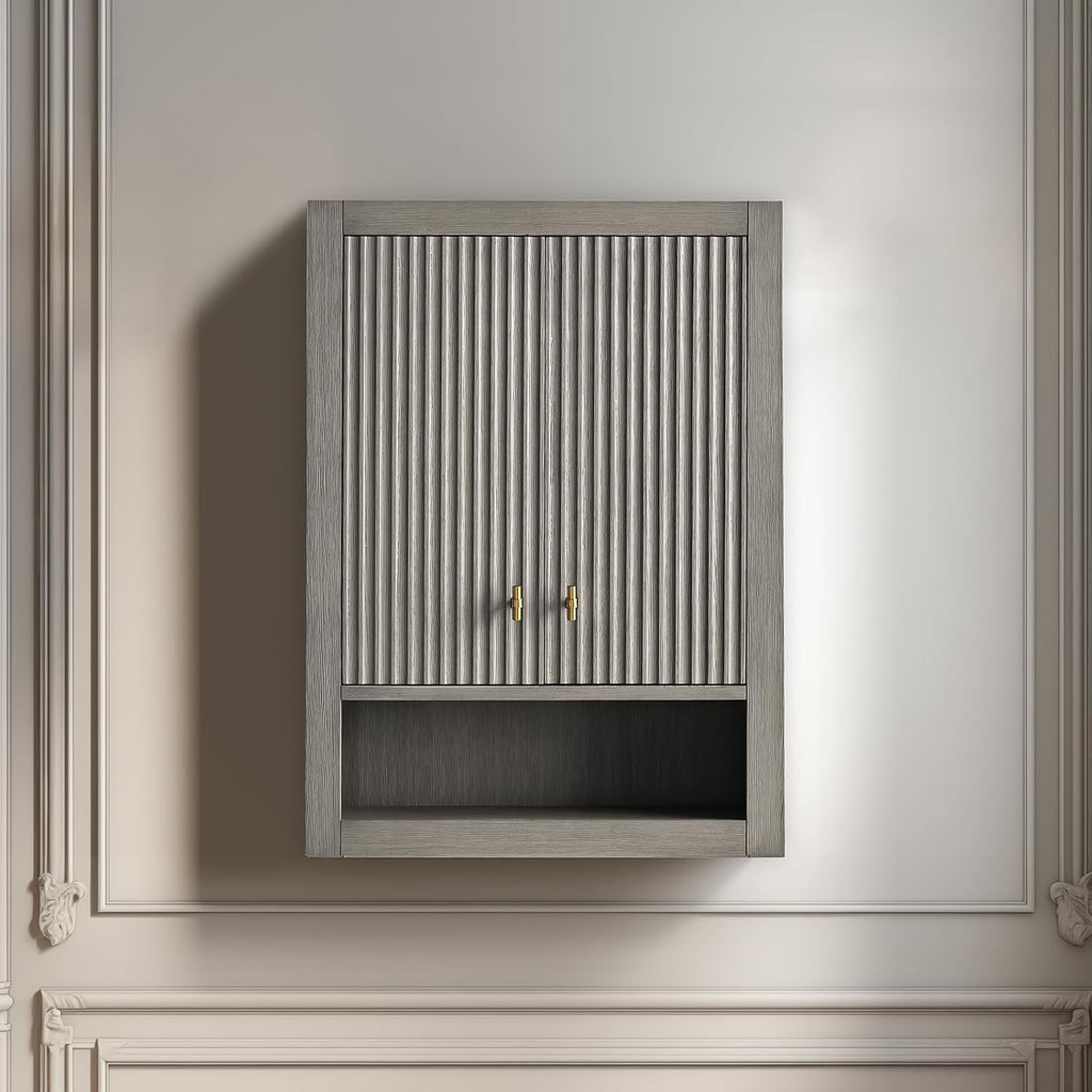 Vanity Art Vanity with Storage Cabinet & Shelves, Free-Standing Vanity with Soft-Closing Doors, Driftwood Gray, Golden Brushed Handware VA91-TC-DG-GB