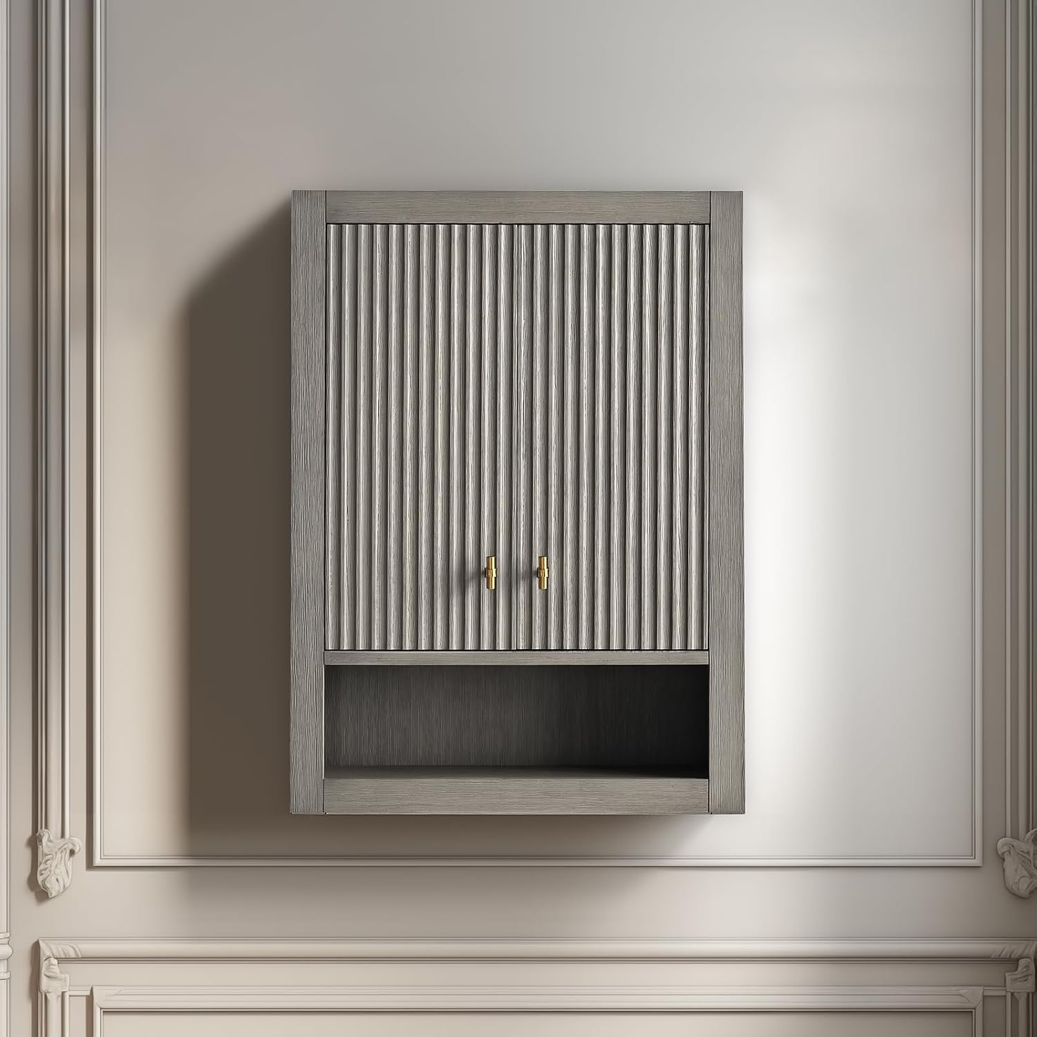 Vanity Art Vanity with Storage Cabinet & Shelves, Free-Standing Vanity with Soft-Closing Doors, Driftwood Gray, Golden Brushed Handware VA91-TC-DG-GB