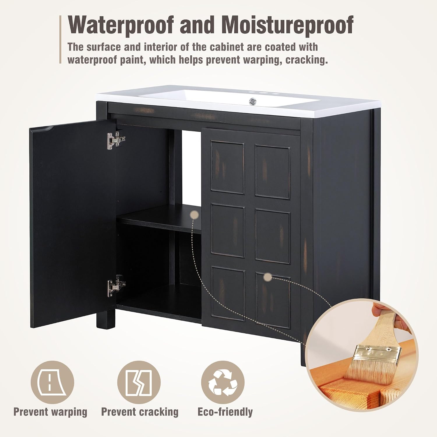 P PURLOVE 36' Bathroom Vanity with Sink Top Combo Set, Modern Single Bathroom Cabinet with Adjustable Shelf and Soft Closing Doors,Wood Frame