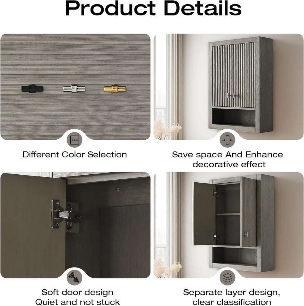 Vanity Art Vanity with Storage Cabinet & Shelves, Free-Standing Vanity with Soft-Closing Doors, Driftwood Gray, Golden Brushed Handware VA91-TC-DG-GB