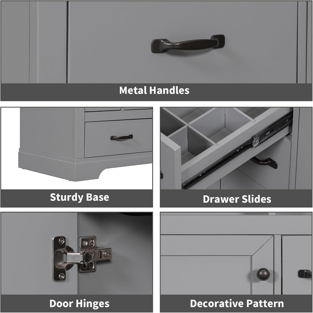 36' Vanity Bathroom Cabinet with Sink Top, Six Multi-Functional Drawers, Adjustable Shelf, Soft-Closing Door, Grey