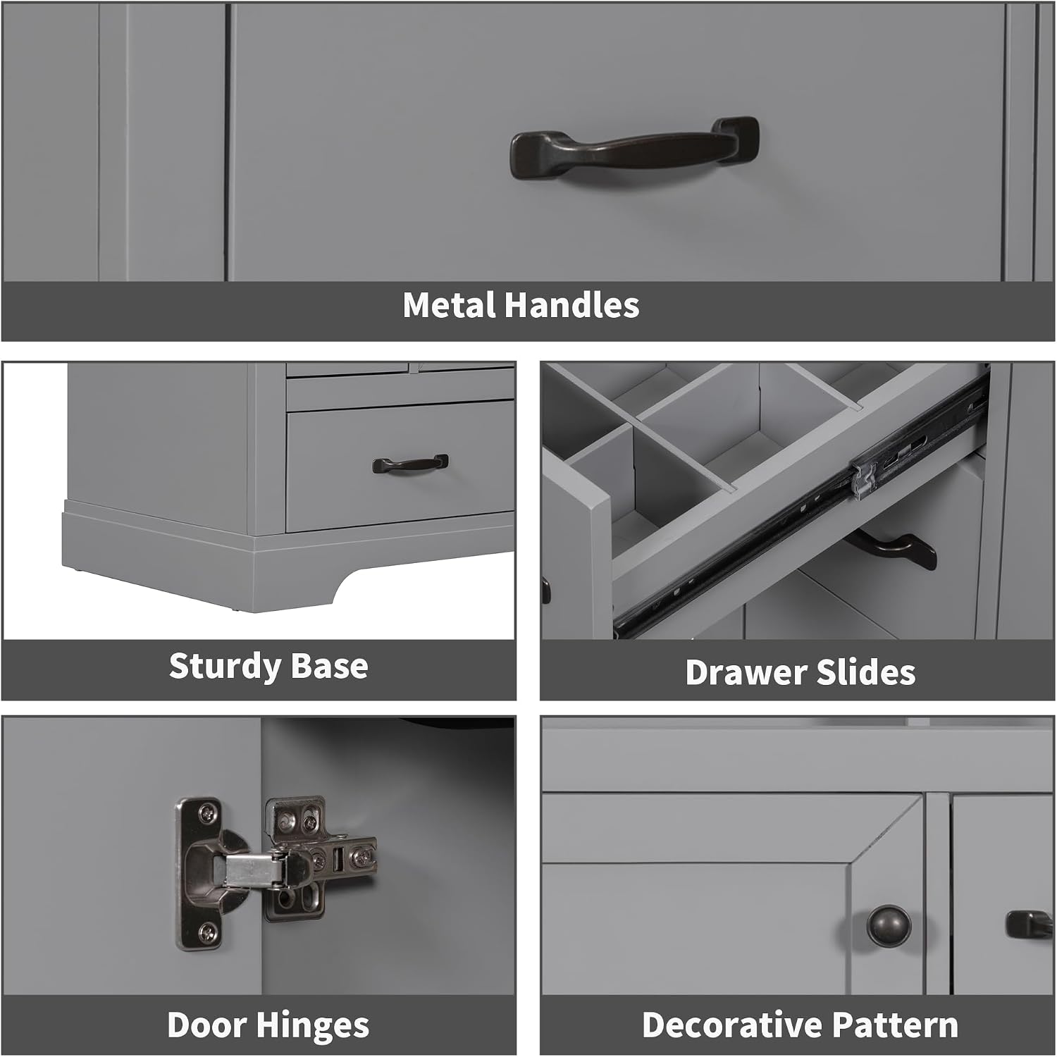 36' Vanity Bathroom Cabinet with Sink Top, Six Multi-Functional Drawers, Adjustable Shelf, Soft-Closing Door, Grey
