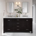 DKB Beckford 66' Espresso Double Bathroom Vanity with 1.5' Edge Italian Carrara Marble Countertop, 2 Oval Undermount Sinks, 4 Soft Closing Doors, 6 Dovetail Drawers