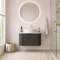 Yayzy 24' Floating Bathroom Vanity with Sink, Solid Wood Fluted Cabinet, White Round Ceramic Basin & Faux Marble Top, Soft-Close Drawer, Pre-Assembled, Gloss Black