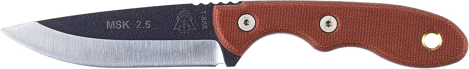 TOPS Knives Mini Scandi Knife Full Tang Fixed Blade- Black Traction Coating Blade Finish- Black Kydex Sheath