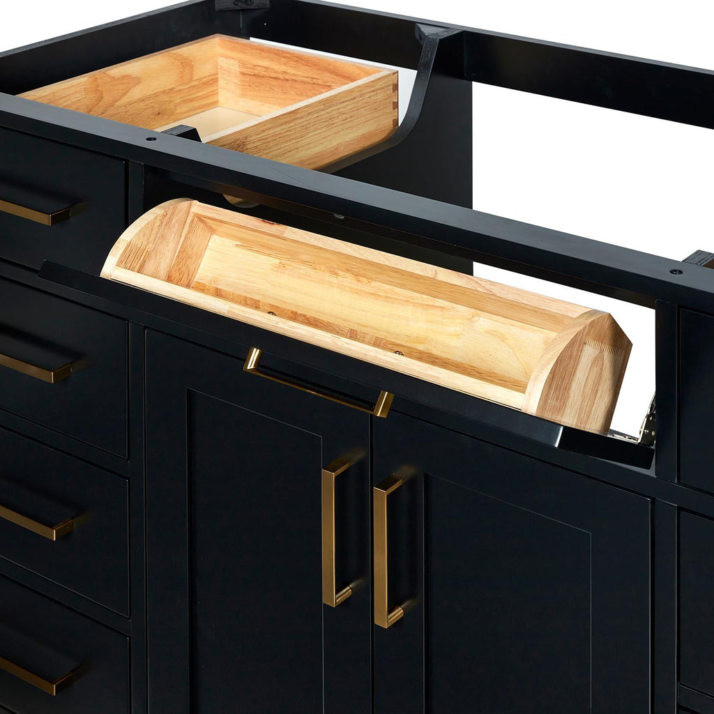 ARIEL Hepburn 48-inch Bathroom Vanity Base Cabinet,Solid Wood, 2 Soft Closing Doors, 9 Dovetail Drawers, Black
