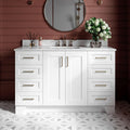 ARIEL Taylor 54-inch Bathroom Vanity with Sink,Solid Wood, 0.75-inch Italian Carrara Marble Countertop, Single Rectangular Porcelain Sink, 2 Soft Closing Doors, 9 Dovetail Drawers, White