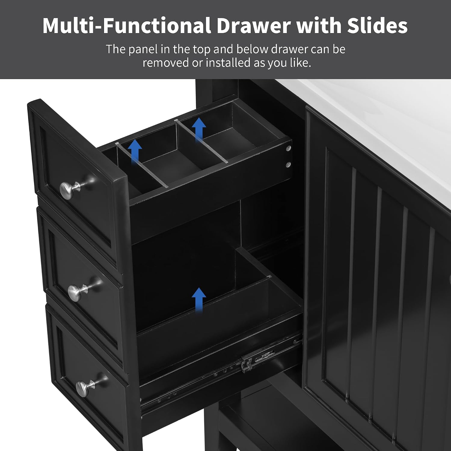 LUMISOL 36' Bathroom Vanity with Sink Combo, Bathroom Vanity Storage Cabinet with 3 Drawers & Open Shelf, Solid Wood Frame Bathroom Cabinet with Ceramic Sink, Black