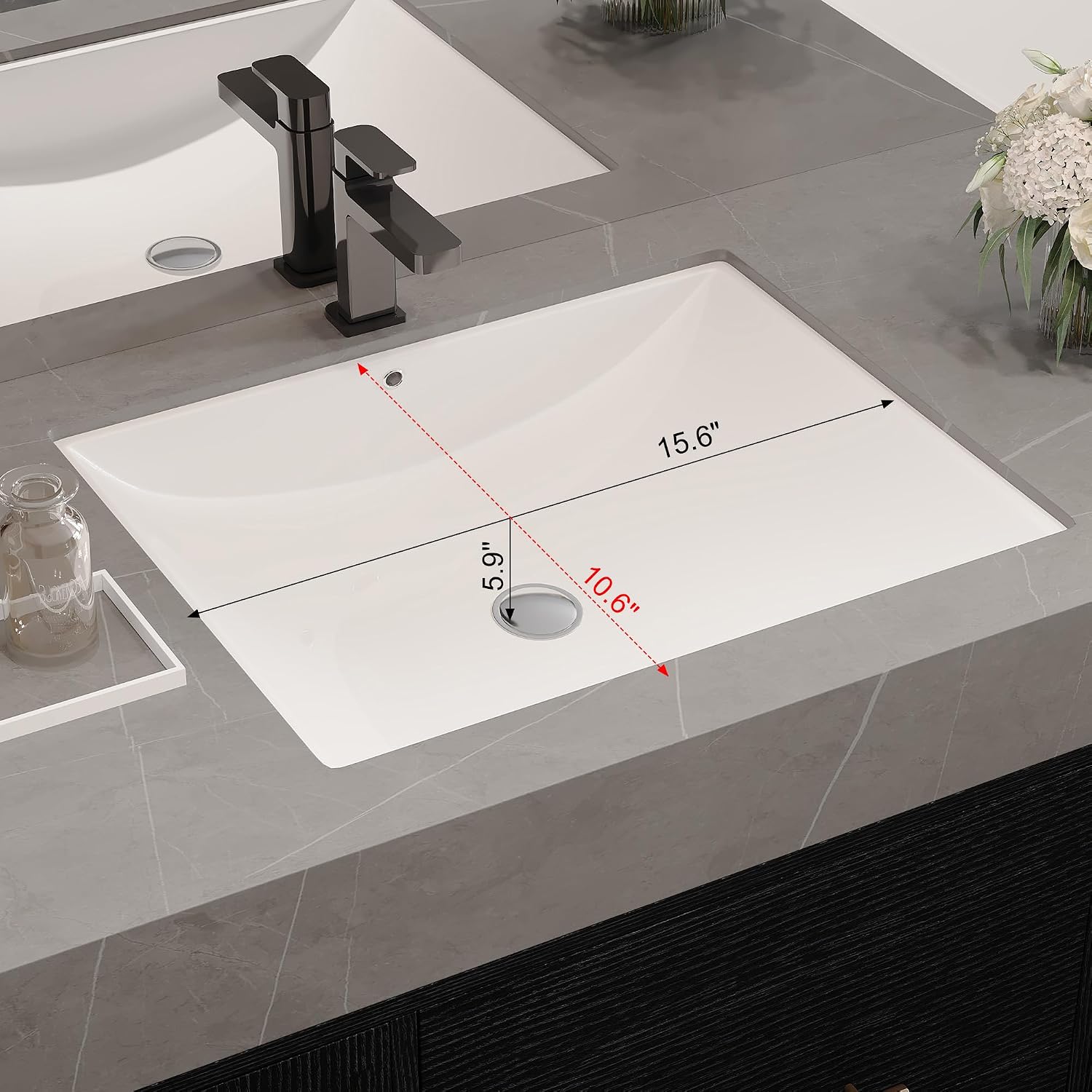 40' Bathroom Vanity with Sink Set, Modern Wall Mounted Bathroom Vanity Cabinet with Ceramic Sink,Gold Handle 2 Drawers&2 Storage Cabinets, Single Sink Floating Bathroom Vanity, Black Grey
