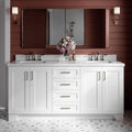 ARIEL Taylor 72-inch Bathroom Vanity with Sink,Solid Wood, 1.5-inch Italian Carrara Marble Countertop, Double Rectangular Porcelain Sink, 4 Soft Closing Doors, 6 Dovetail Drawers, White