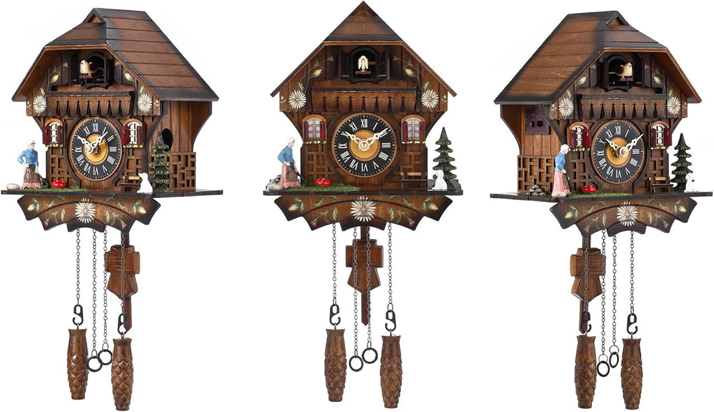 Kintrot Cuckoo Clock Traditional Black Forest Handcrafted Wooden Quartz Wall Clock with 12 Melodies