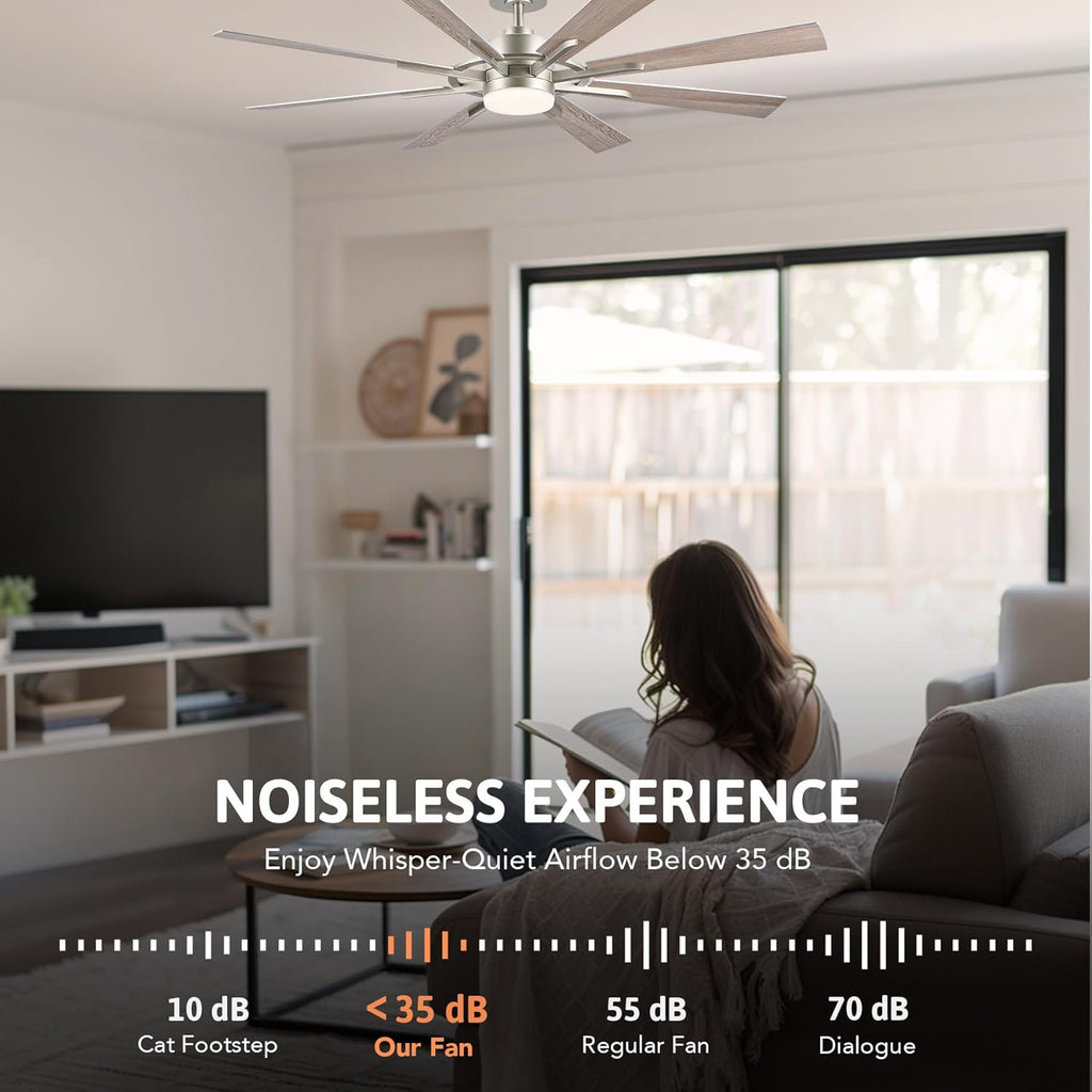 VONLUCE Ceiling Fans with Lights, 60 Inch Ceiling Fan and Remote, 3CCT, 6 Speeds Reversible Quiet DC Motor, Ceiling Fan for Living Room Farmhouse Bedroom Kitchen Patio Indoor, Nickel