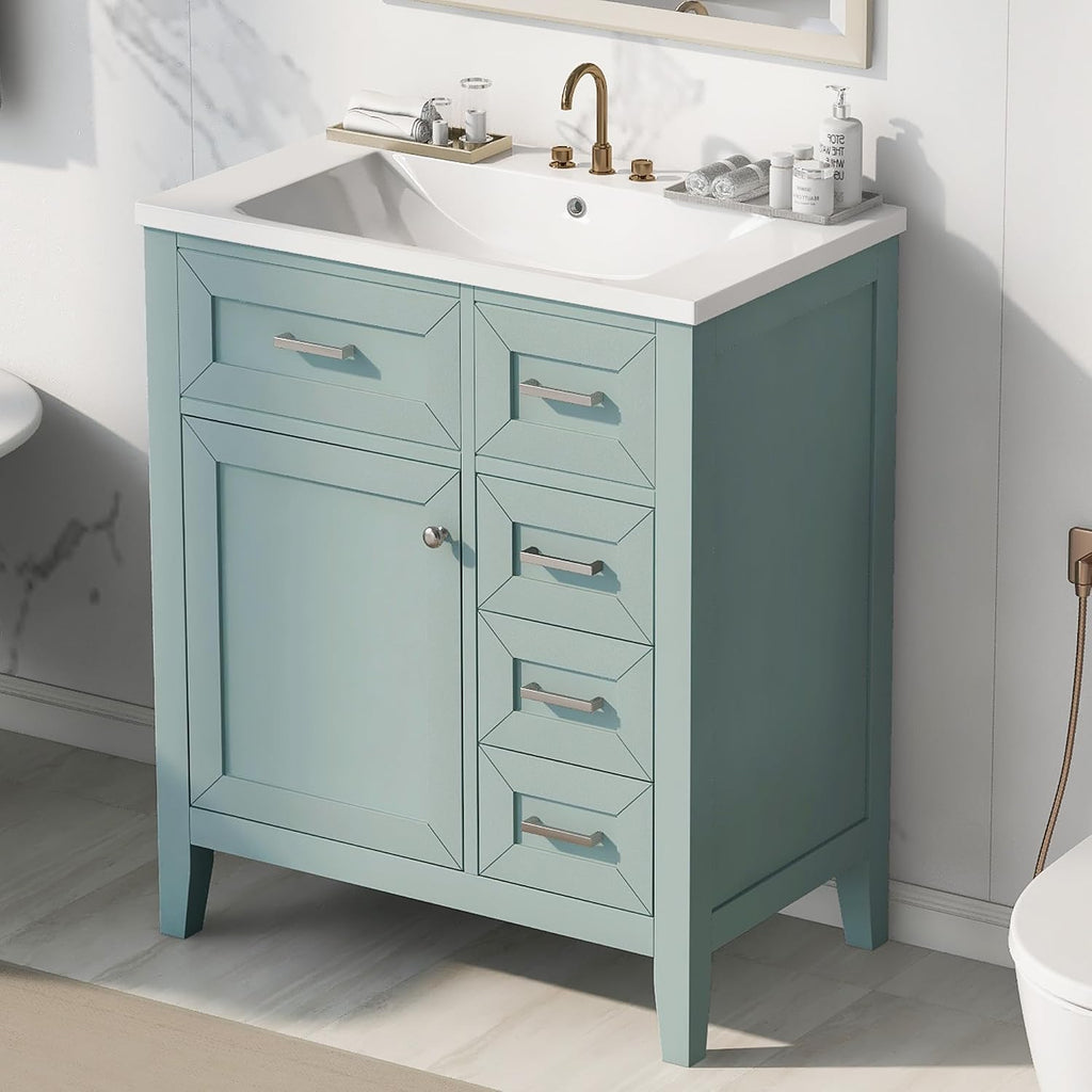 30 Inch Bathroom Vanity Without Sink, Base Only, Storage Cabinet with Doors and Drawers, Green