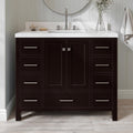 ARIEL Cambridge 42-inch Bathroom Vanity with Sink,Solid Wood, 1.5-inch Carrara White Quartz Countertop, Single Rectangular Porcelain Sink, 2 Soft Closing Doors, 9 Dovetail Drawers, Espresso