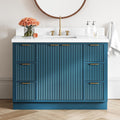 ARIEL Milan 48-inch Bathroom Vanity with Sink,Solid Wood, 1.5-inch Pure White Quartz Countertop, Single Rectangular Porcelain Sink, Soft Closing Doors, Dovetail Drawers, Vintage Blue