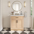 ARIEL Hepburn 30-inch Bathroom Vanity with Sink,Solid Wood, 1.5-inch Pure White Quartz Countertop & Backsplash, Single Oval Porcelain Sink, 2 Soft Closing Doors, 1 Dovetail Drawers, White Oak