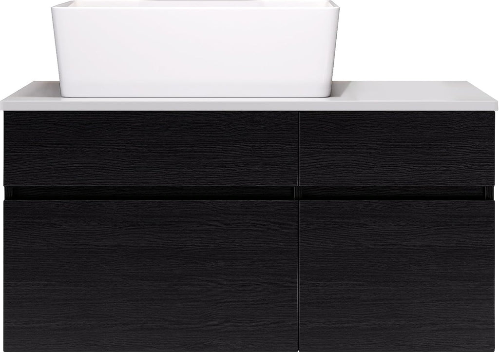 32 inch Bathroom Vanity with Ceramic Sink Modern Floating Bathroom Vanity with 1 Drawers and 2 Storage Cabinets, 32' Wall Mounted Black Bathroom Vanity Cabinet with Sink