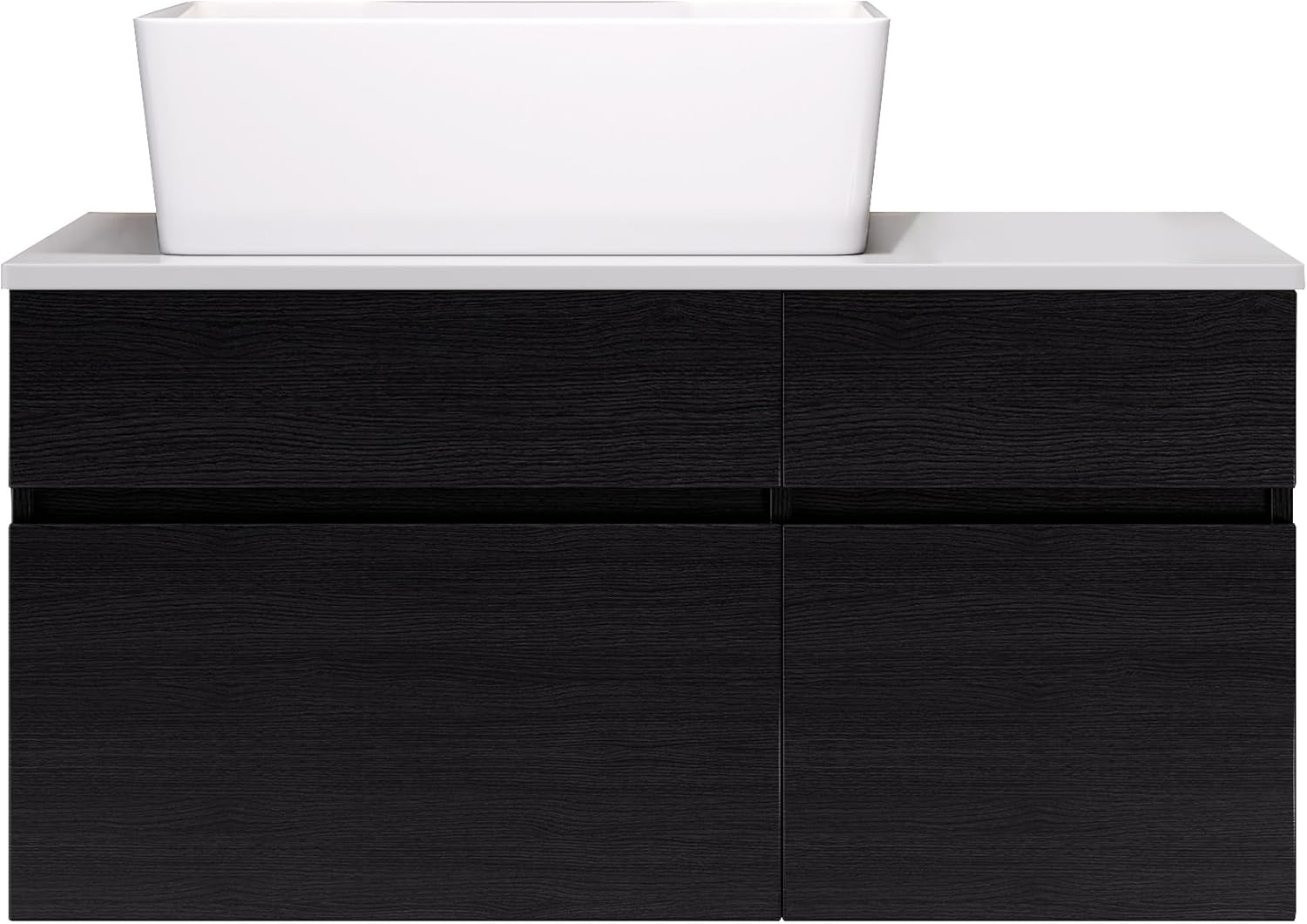 32 inch Bathroom Vanity with Counter Top Ceramic Sink Modern Floating Bathroom Vanities with 1 Drawers and 2 Storage Cabinets, 32' Wall Mounted Bathroom Vanity Wood Cabinet with Sink, Black