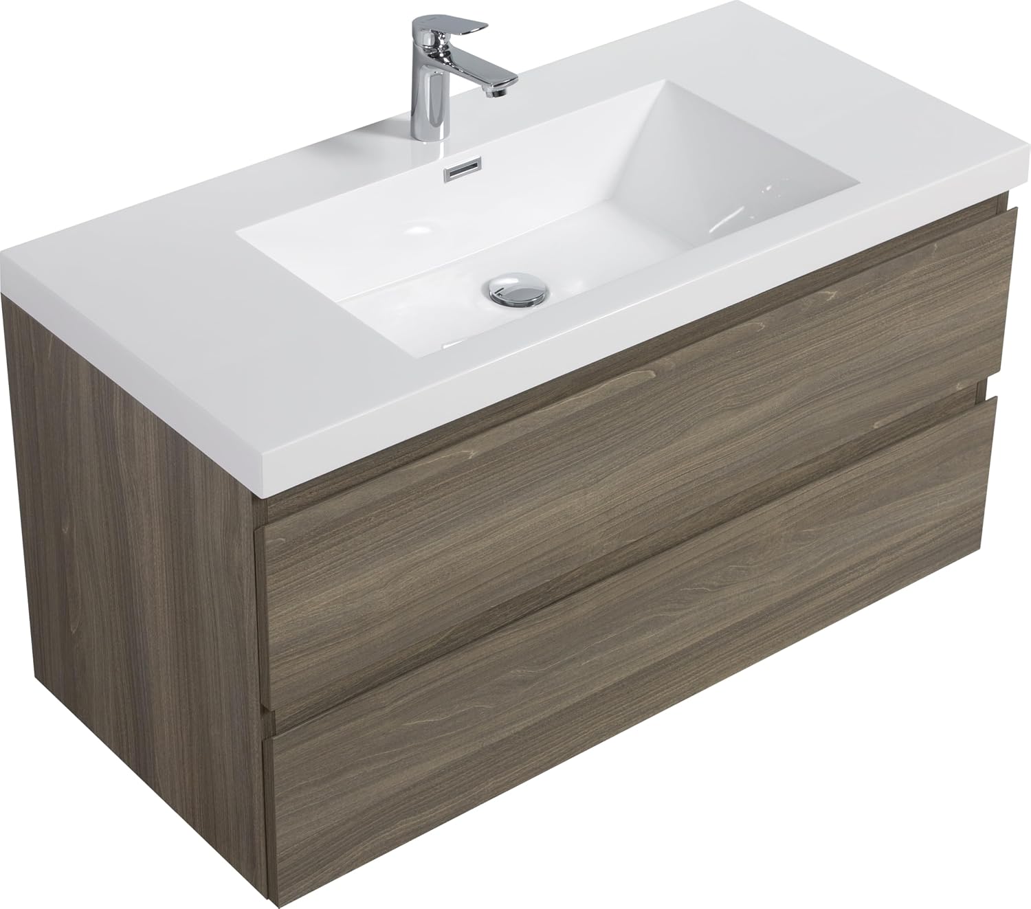 42' Floating Bathroom Vanity with Sink, Modern Wall Mounted Bathroom Storage Vanity Cabinet with Resin Top Basin and Soft Close Drawers, Ash Grey 24V11 42AG
