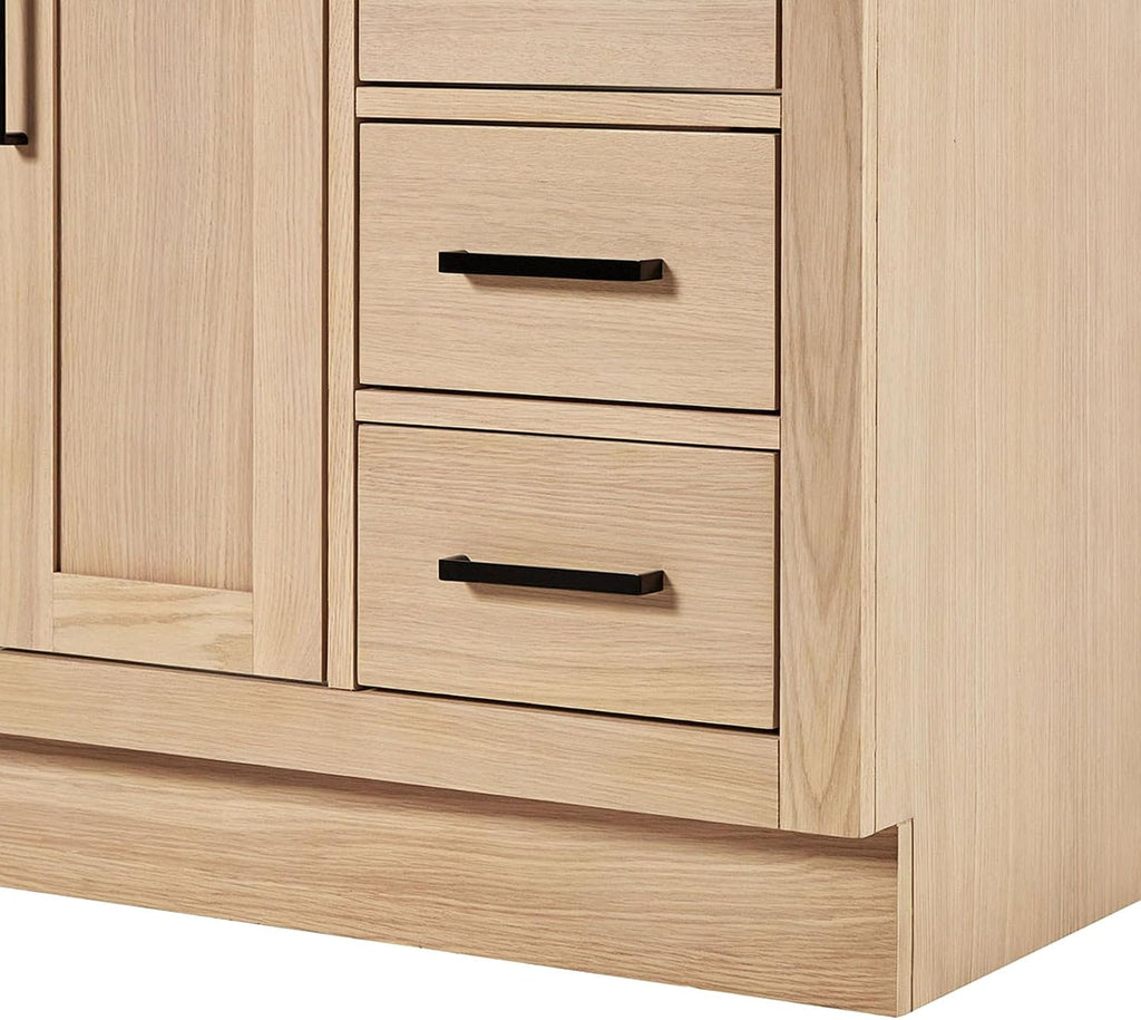 ARIEL Hepburn 60-inch Bathroom Vanity with Sink,Solid Wood, 1.5-inch Carbon Black Quartz Countertop, Single Rectangular Porcelain Sink, Soft Closing Doors, Dovetail Drawers, Oak