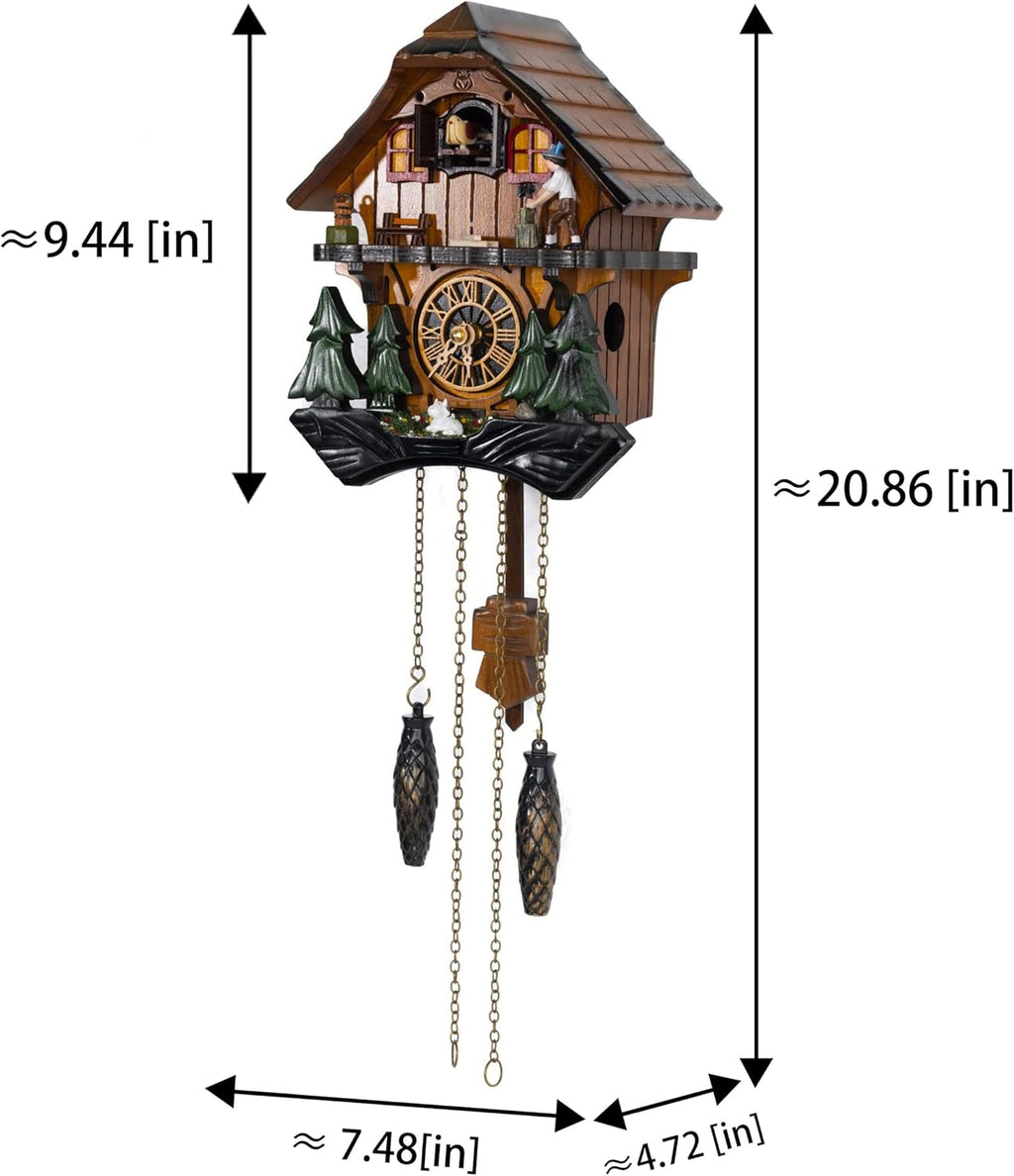 Cuckoo Clock, Black Forest Style Wooden Pendulum Quartz Wall Clock, Volume Control, Night Silent, Gift Package, Professional Service