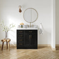 ARIEL Hepburn 36-inch Bathroom Vanity with Sink,Solid Wood, 1.5-inch Carrara White Quartz Countertop & Backsplash, Single Rectangular Porcelain Sink, 2 Soft Closing Doors, 5 Dovetail Drawers, Black