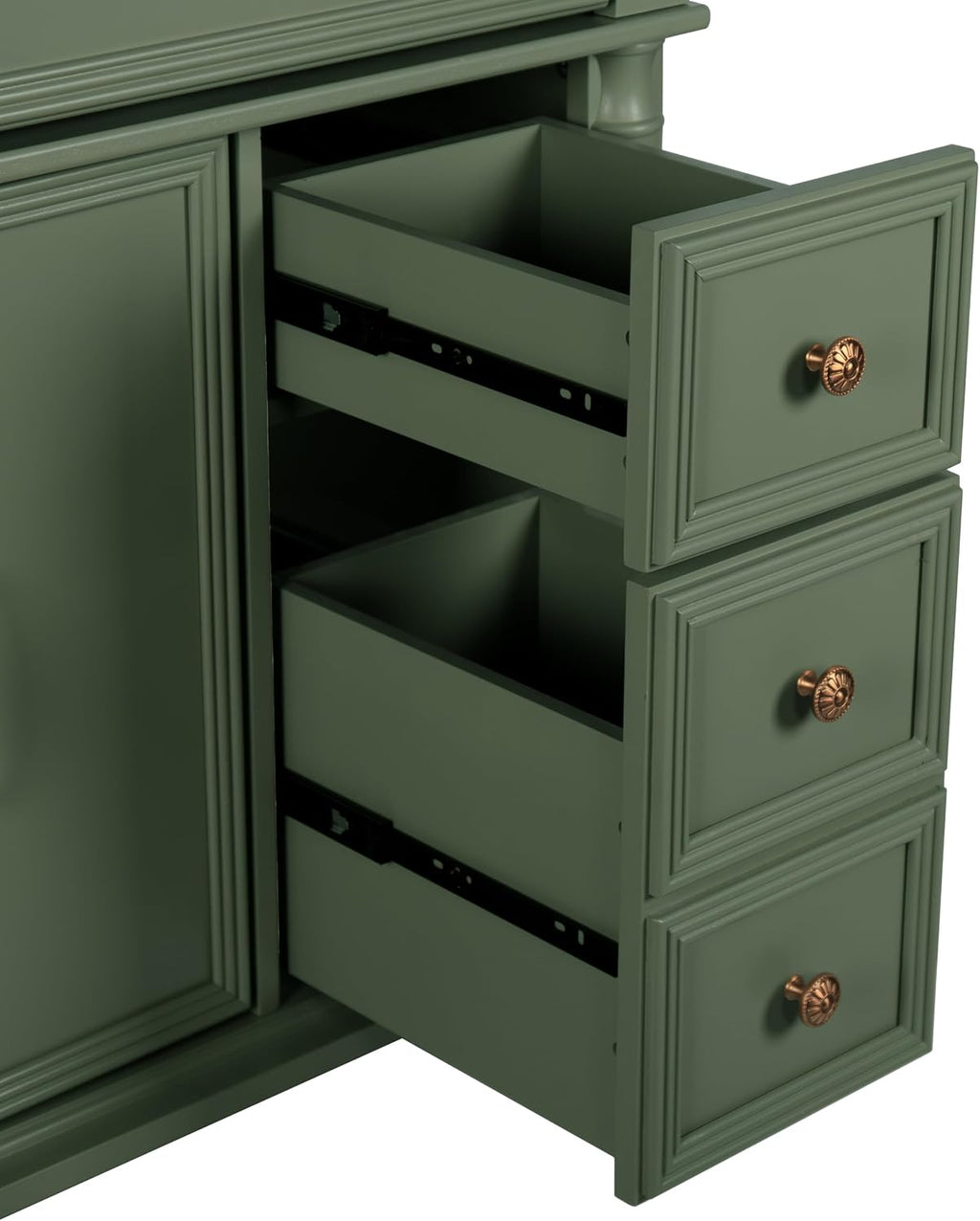 36 inch Bathroom Vanity with Sink, Freestanding Bathroom Vanity Cabinet with Ceramic Sink, Flip Top Drawer, 2 Large Capacity Drawers, Soft Closing Doors, Adjustable Shelf, Round Column Base, Green