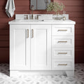 ARIEL Taylor 42-inch Bathroom Vanity with Sink,Solid Wood, 1.5-inch Pure White Quartz Countertop & Backsplash, Single Rectangular Porcelain Sink, 2 Soft Closing Doors, 5 Dovetail Drawers, White