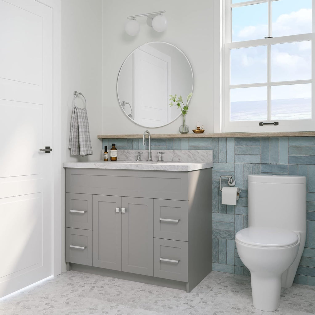 ARIEL 36' Black Bathroom Vanity with Sink, 1.5' Italian Carrara Marble Countertop, Rectangular Undermount Sink, 2 Soft Closing Doors, 2 Dovetail Drawers, Brushed Nickel