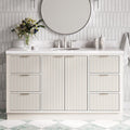 ARIEL Milan 60-inch Bathroom Vanity with Sink,Solid Wood, 1.5-inch Carrara White Quartz Countertop & Backsplash, Single Oval Porcelain Sink, 2 Soft Closing Doors, 6 Dovetail Drawers, Warm White