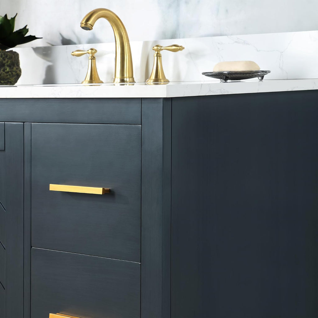 Gazsi 42' Wood Vanity in Charcoal Blue with Composite Stone Top Without Mirror