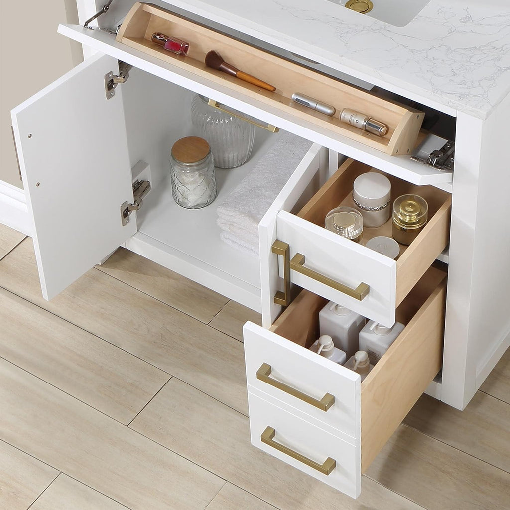 Altair Design Gavino 36' Wood Vanity in Light Brown with Composite Stone Top no Mirror