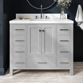 ARIEL Cambridge 42-inch Bathroom Vanity with Sink,Solid Wood, 1.5-inch Carrara White Quartz Countertop, Single Rectangular Porcelain Sink, 2 Soft Closing Doors, 9 Dovetail Drawers, Grey