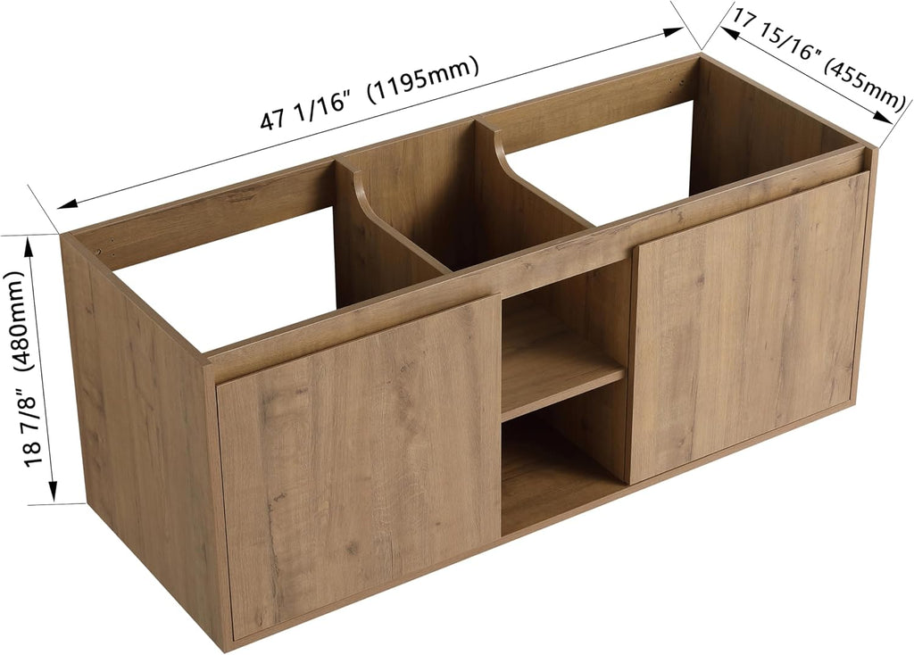 48 Inch Bathroom Vanity Without Sink Top,48' Floating Bathroom Vanity No Sink Top,Modern Floating Vanity Cabinet for Bathroom,Wall Mounted Plywood Vanity Cabinet,Brown