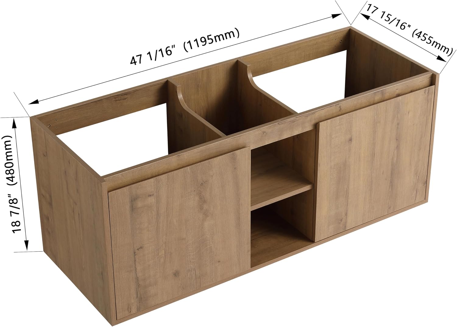 48 Inch Bathroom Vanity Without Sink Top,48' Floating Bathroom Vanity No Sink Top,Modern Floating Vanity Cabinet for Bathroom,Wall Mounted Plywood Vanity Cabinet,Brown