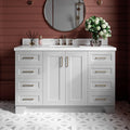 ARIEL Taylor 54-inch Bathroom Vanity with Sink,Solid Wood, 1.5-inch Pure White Quartz Countertop & Backsplash, Single Rectangular Porcelain Sink, 2 Soft Closing Doors, 9 Dovetail Drawers, Grey