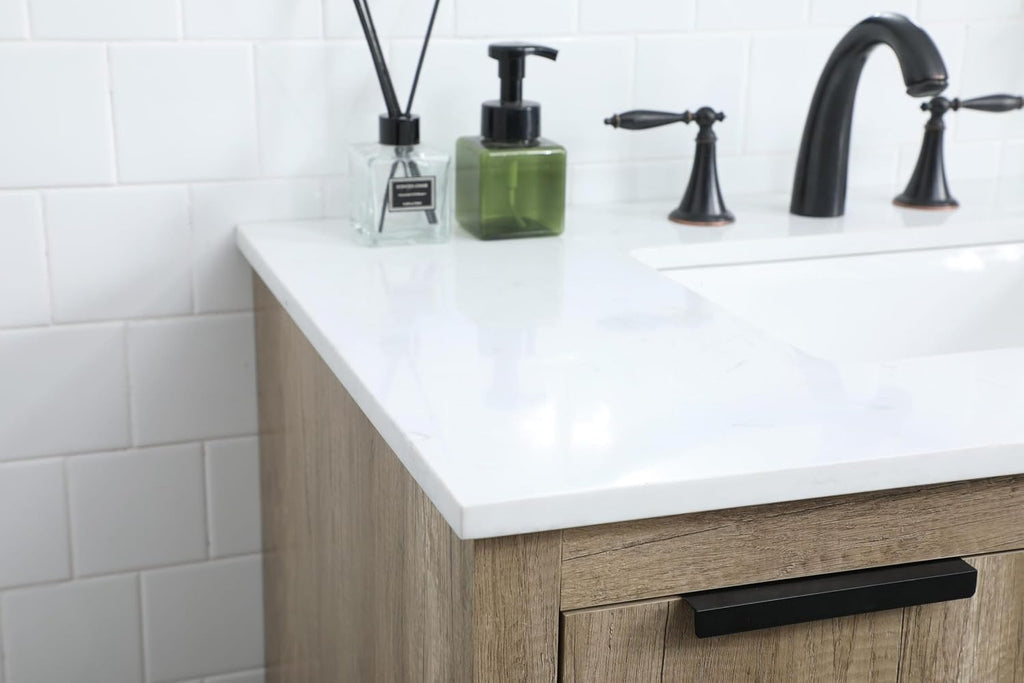 36 Single Bathroom Vanity, with Engineered Marble Top Soft-Close, Natural Oak