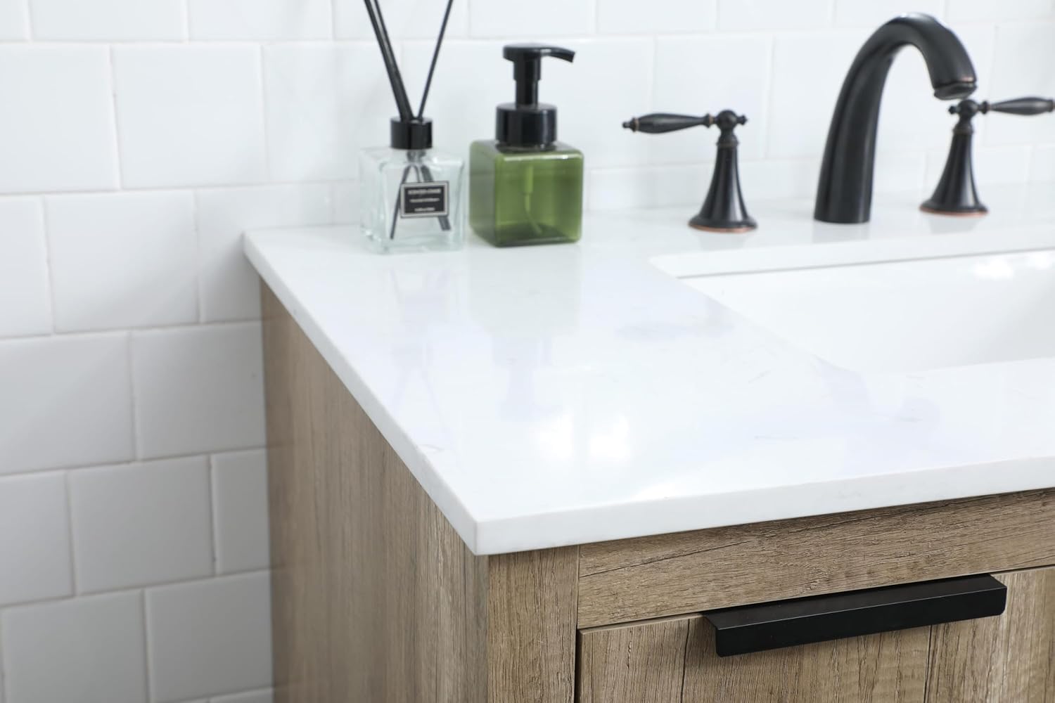 36 Single Bathroom Vanity, with Engineered Marble Top Soft-Close, Natural Oak