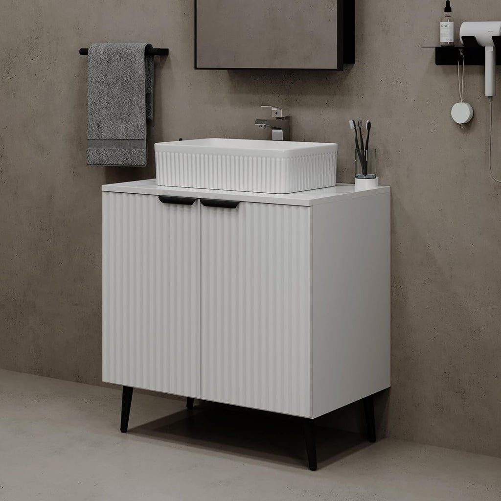 30' Bathroom Vanity, Freestanding Modern Fluted Bathroom Vanity Without Sink, Under Sink Storege Cabinet with 2 Soft-Close Doors, Metal Handle,Easy Assembly, White