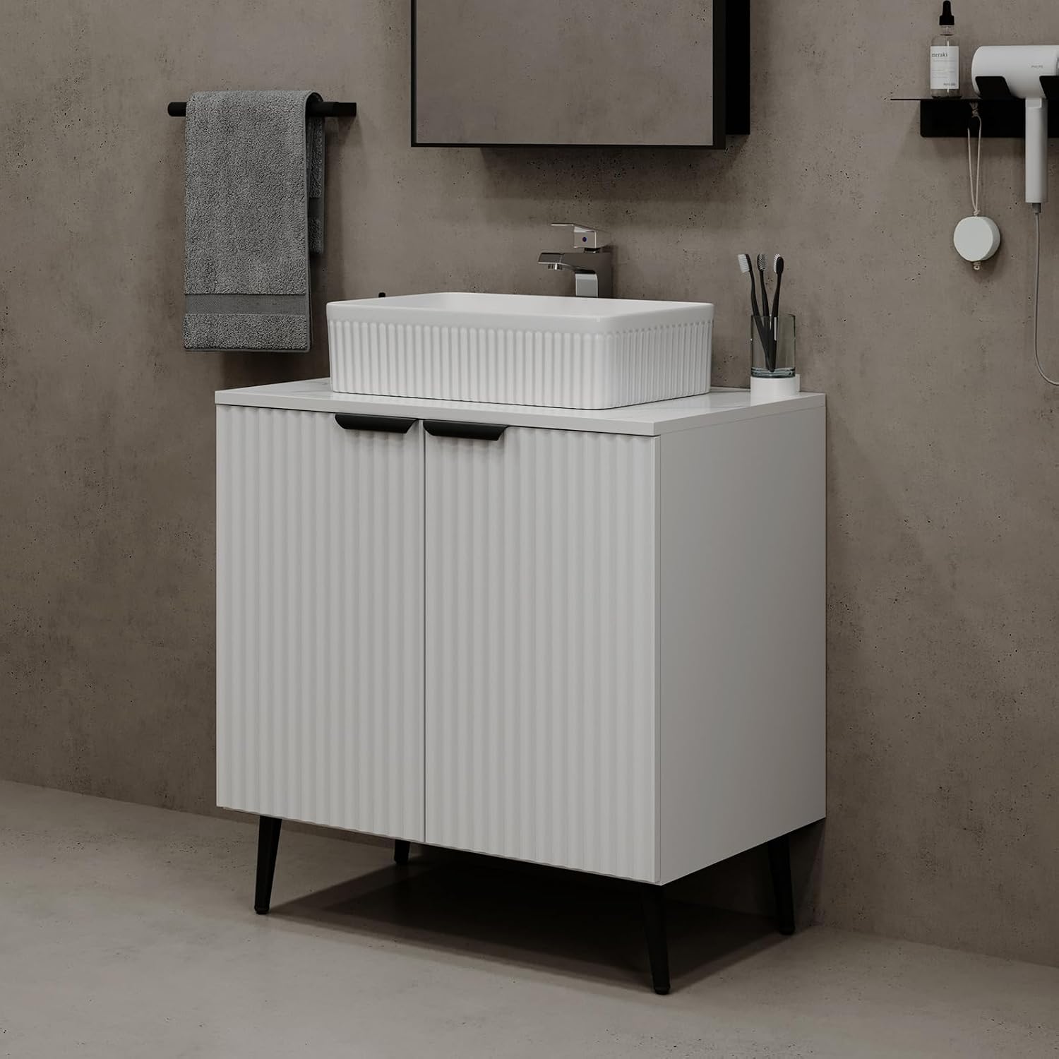 30' Bathroom Vanity, Freestanding Modern Fluted Bathroom Vanity Without Sink, Under Sink Storege Cabinet with 2 Soft-Close Doors, Metal Handle,Easy Assembly, White