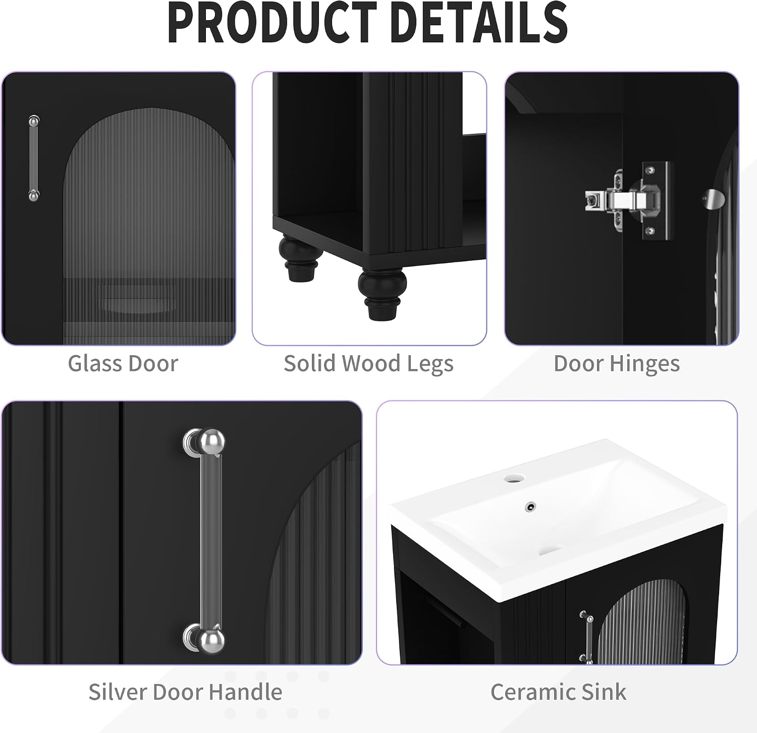 20-inch Bathroom Vanity with Sink, Free Standing Vanity Cabinet with Two-Tier Shelf and Glass Door, Wooden Bath Set Organizer with Single Ceramic Sink for Bathroom, Black