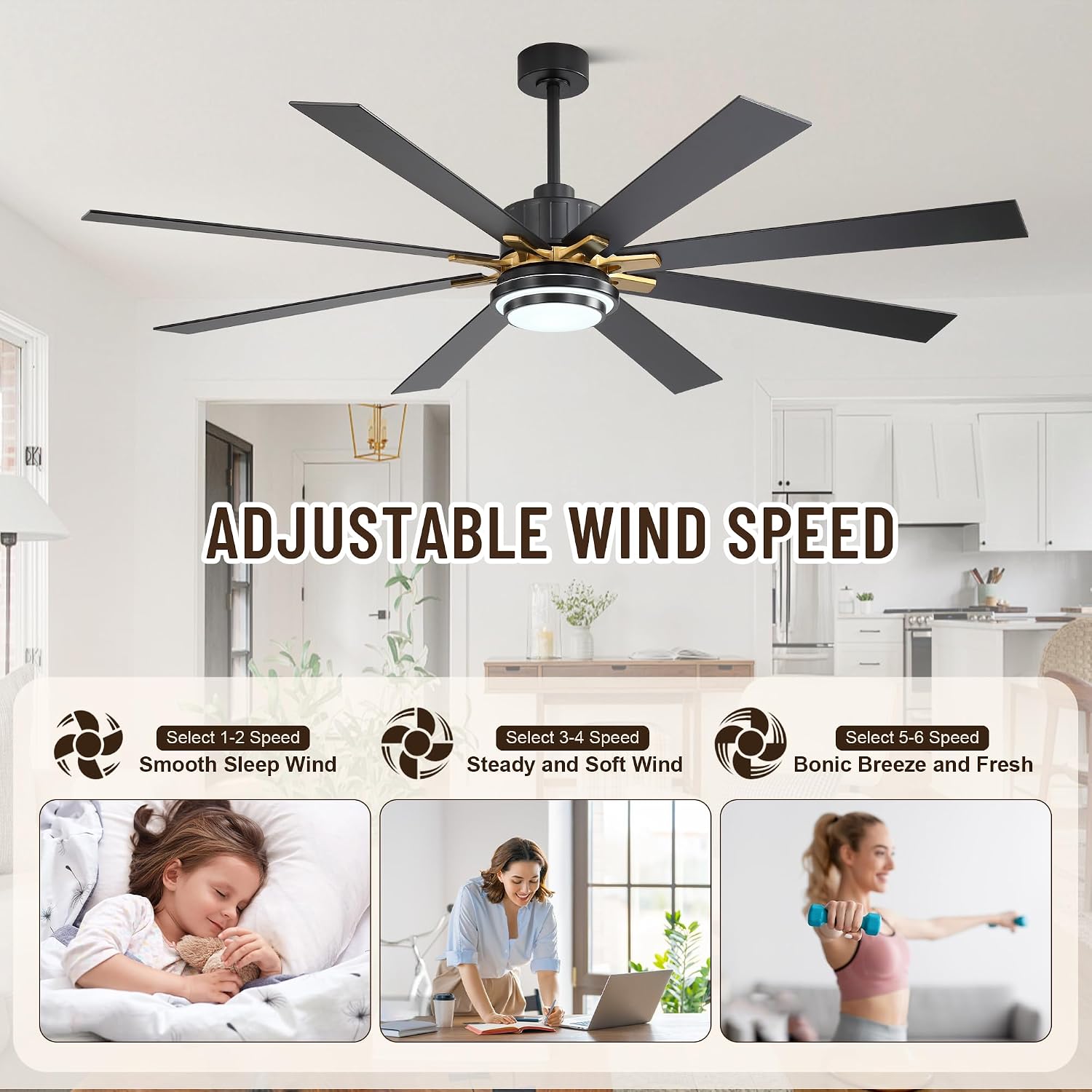 72'' Large Ceiling Fan with Light and Remote/APP Control,LED Dimmable Ceiling Fan,6 Speed,Reversible Whisper Quiet DC Motor for Farmhouse Patio Living Room Bedroom Indoor/Outdoor