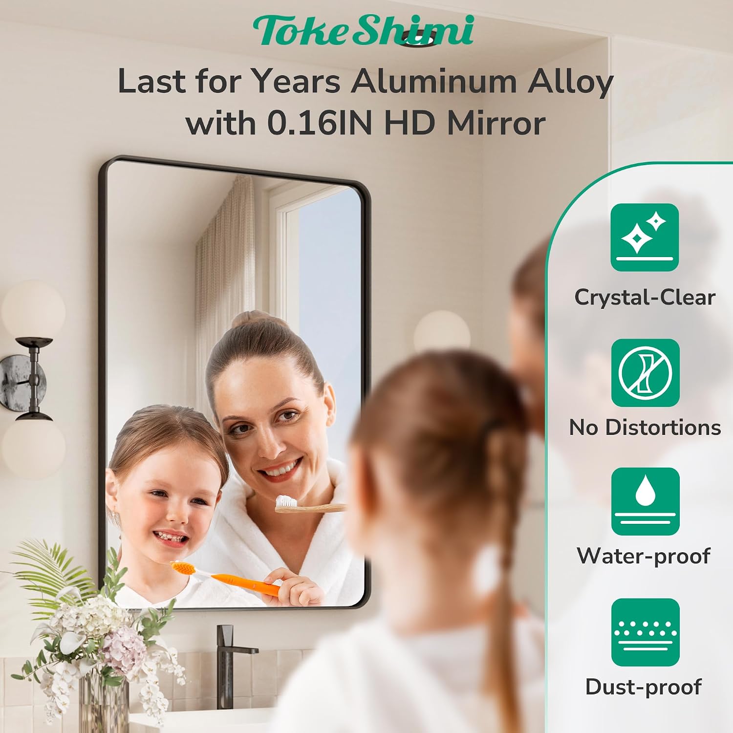 TokeShimi 60x28 Wall Mirror for Bathroom,Matte Black Bathroom Vanity Mirror,Tempered Glass,Large Rectangle Mirror,Rustproof Framed Bathroom Mirror(Horizontal/Vertical)