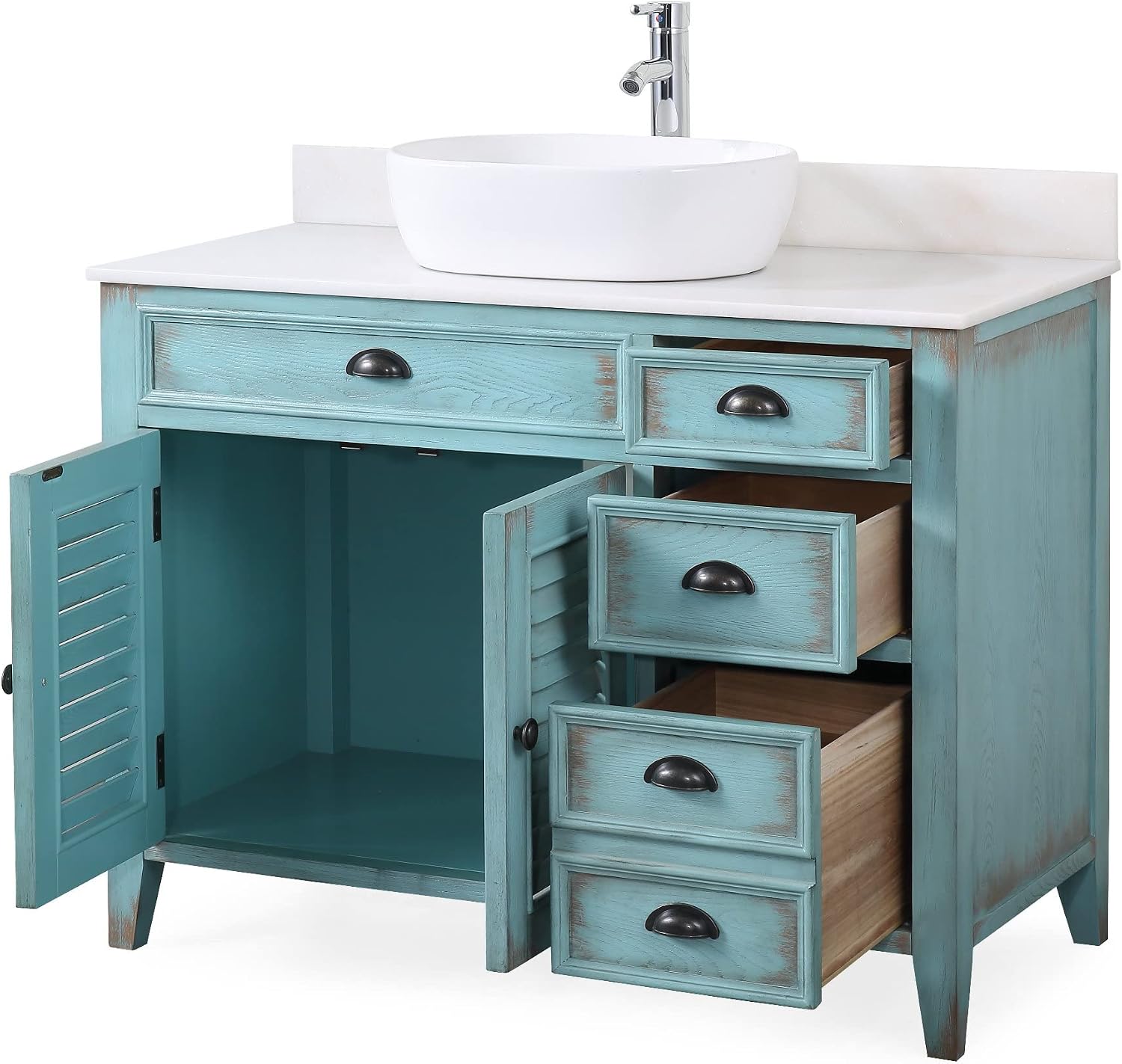 42' Abbeville Vessel Sink Vanity, Distressed Blue - Benton Collection Model CF-78881BU