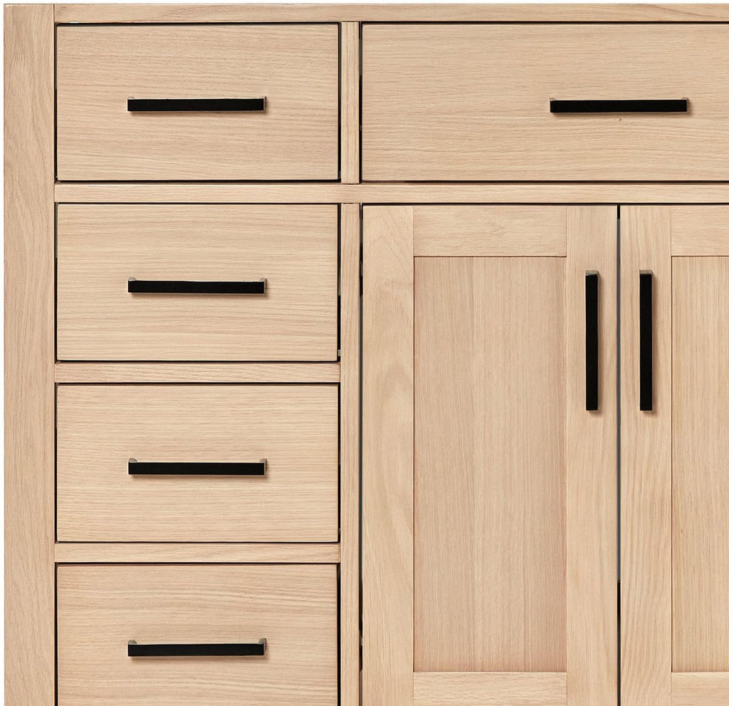 ARIEL Hepburn 36-inch Bathroom Vanity with Sink,Solid Wood, 1.5-inch Carrara White Quartz Countertop, Single Rectangular Porcelain Sink, 2 Soft Closing Doors, 5 Dovetail Drawers, White Oak