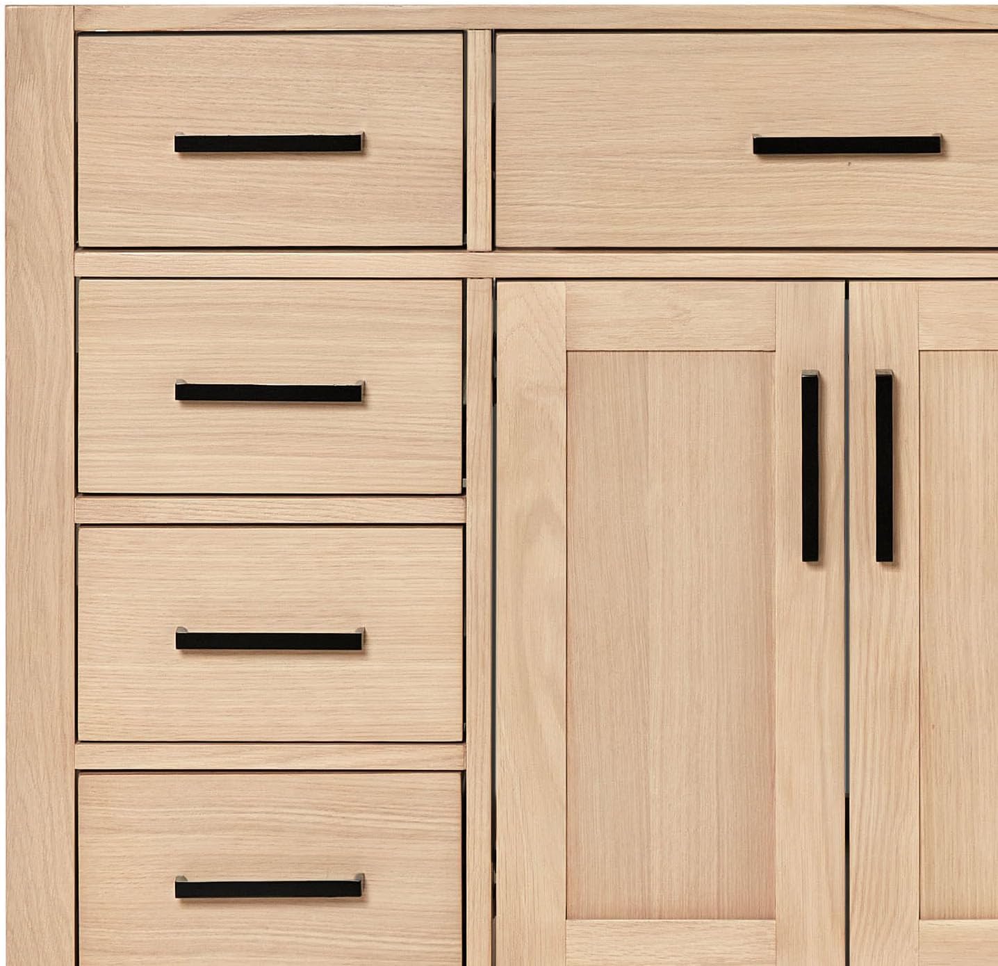 ARIEL Hepburn 36-inch Bathroom Vanity with Sink,Solid Wood, 1.5-inch Carrara White Quartz Countertop, Single Rectangular Porcelain Sink, 2 Soft Closing Doors, 5 Dovetail Drawers, White Oak